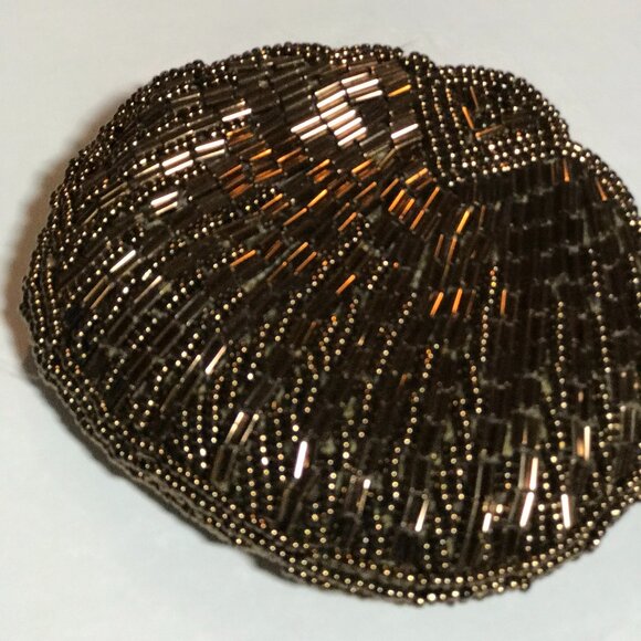 Vintage Copper Bronze Brown Beaded Bag / Small Zip Clutch - Picture 4 of 16